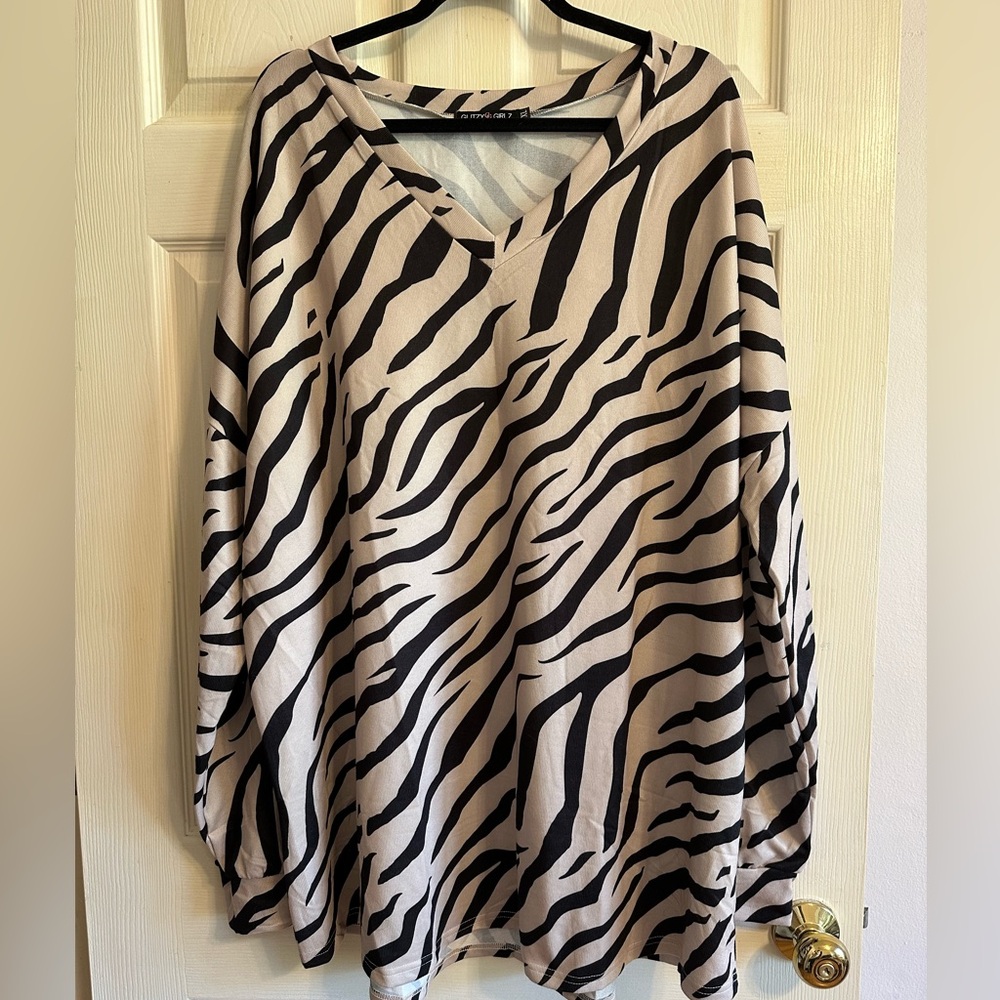 Zebra Print V-Neck Women's Top